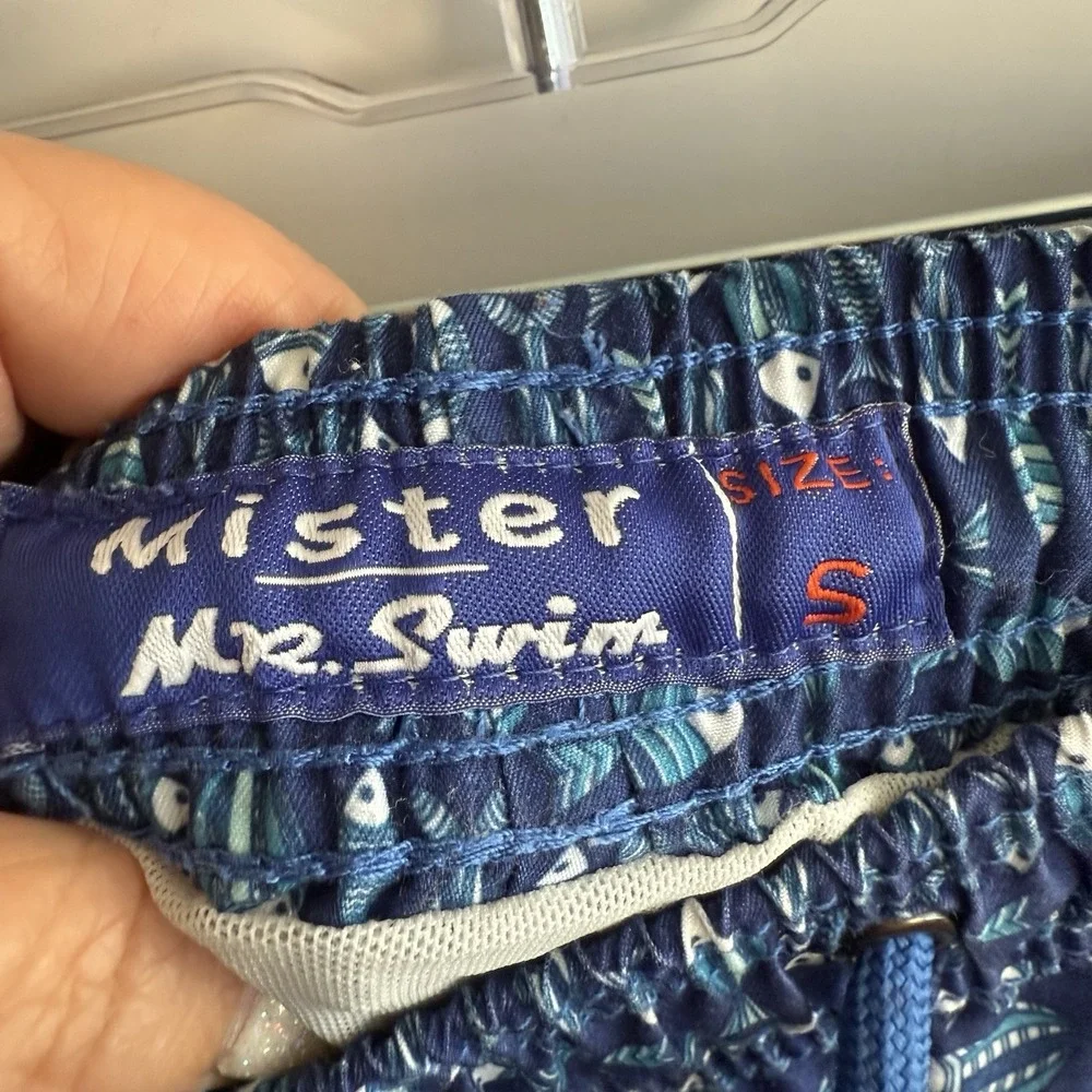 Mr. Swim Blue‎ All Over Fish Print Lined Beach Swim Shorts Trunks Men's Small